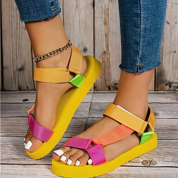 Shoes - Color Block Hook-and-loop Fastener Sport Sandals SIZE 7.5 NWT